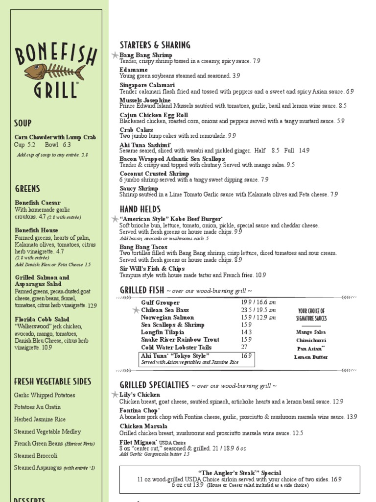 Bonefish Grill Menu With Pricing Pdf Your Ultimate Guide Open Range Grill Ogallala NE Restaurant Grill Bar