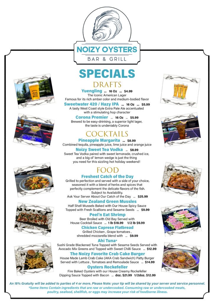 Noizy Oysters Bar & Grill Menu