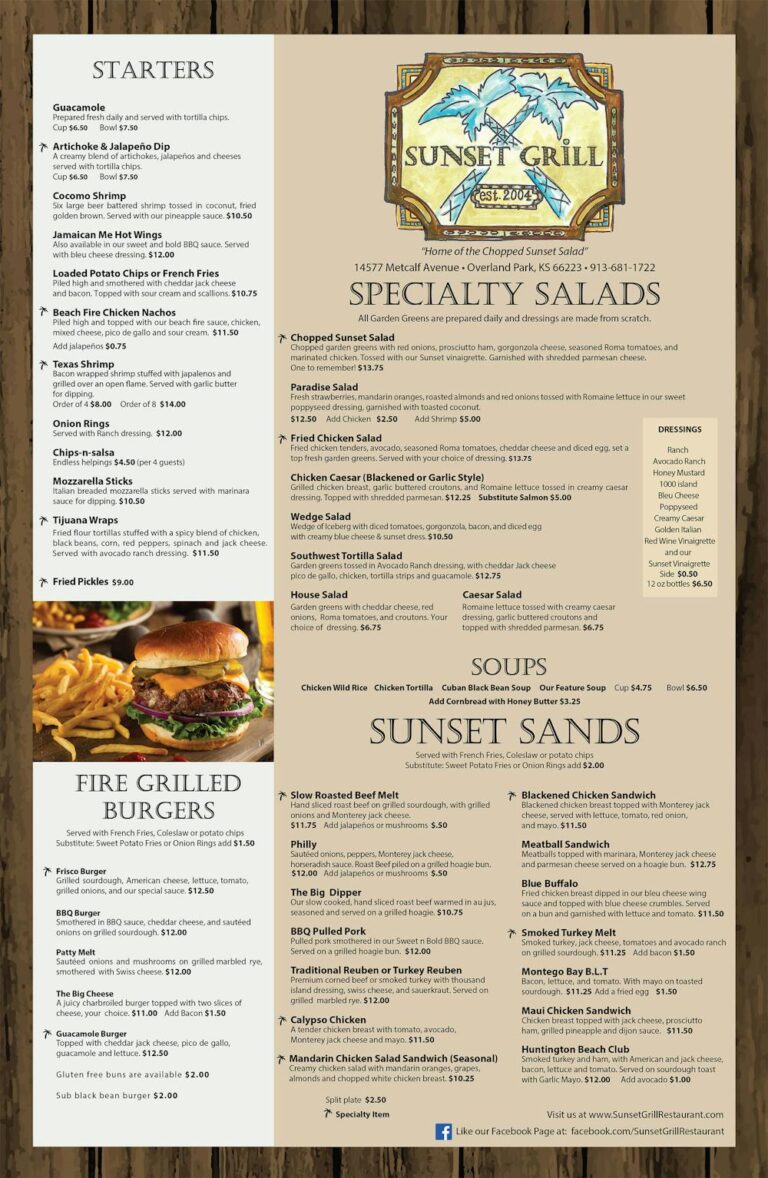 Sunset Grill Menu